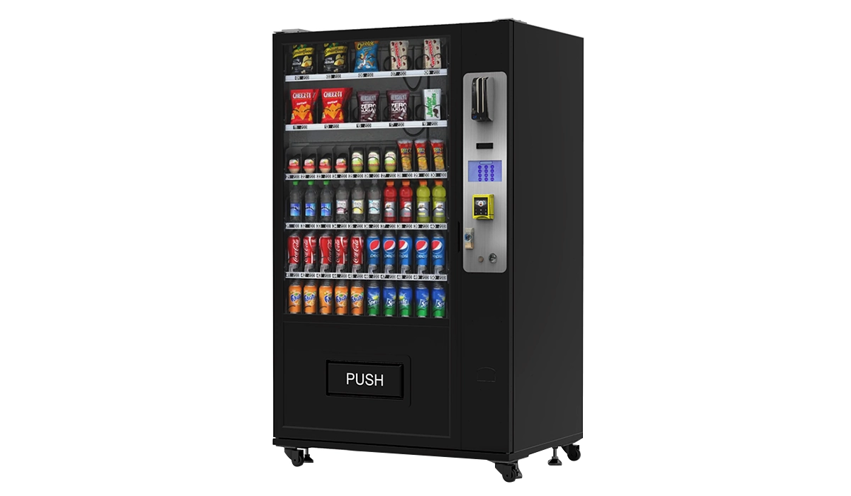 Distributeur de snacks mixte avec boissons et encas. Distributeur de snacks mixte avec boissons et encas.