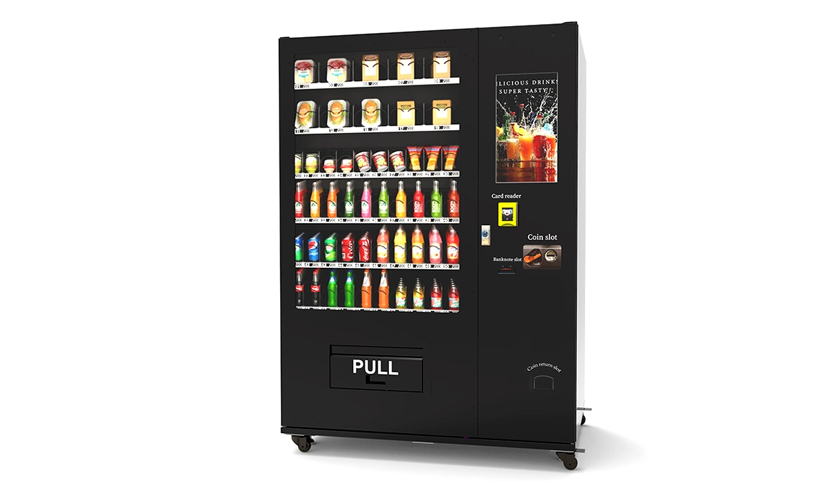 Distributeur automatique multi‑produits pour hall d’immeuble. Distributeur automatique multi‑produits pour hall d’immeuble.