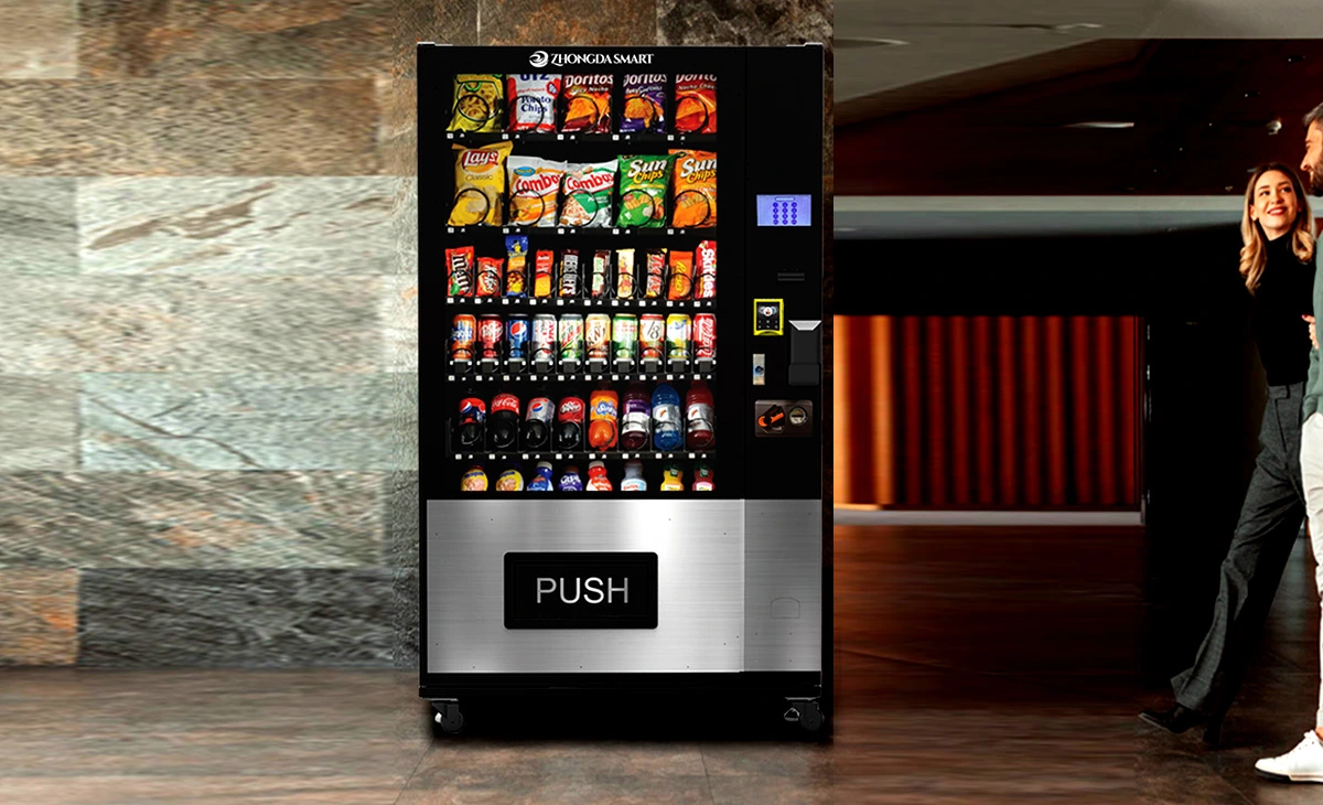 Distributeur boissons fraîches compact pour commerce de proximité.